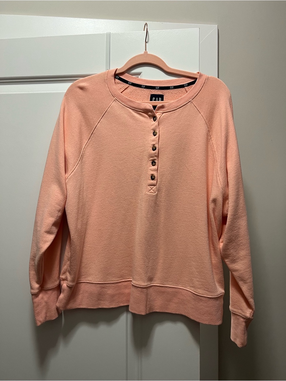 GAP Peach Button-Front Henley Sweatshirt